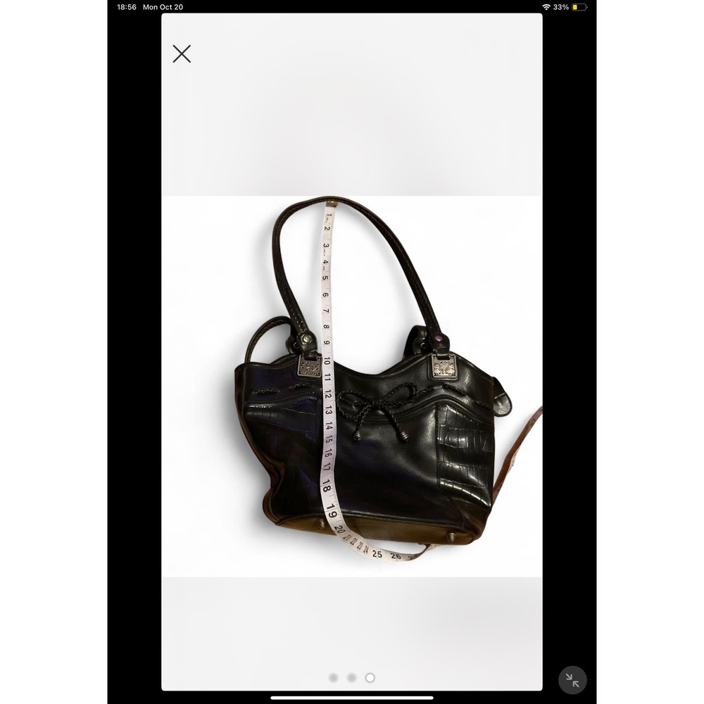 Brighton Black Leather Croc Embossed Silver Hardware Detail Satchel Bag - Picture 2 of 3